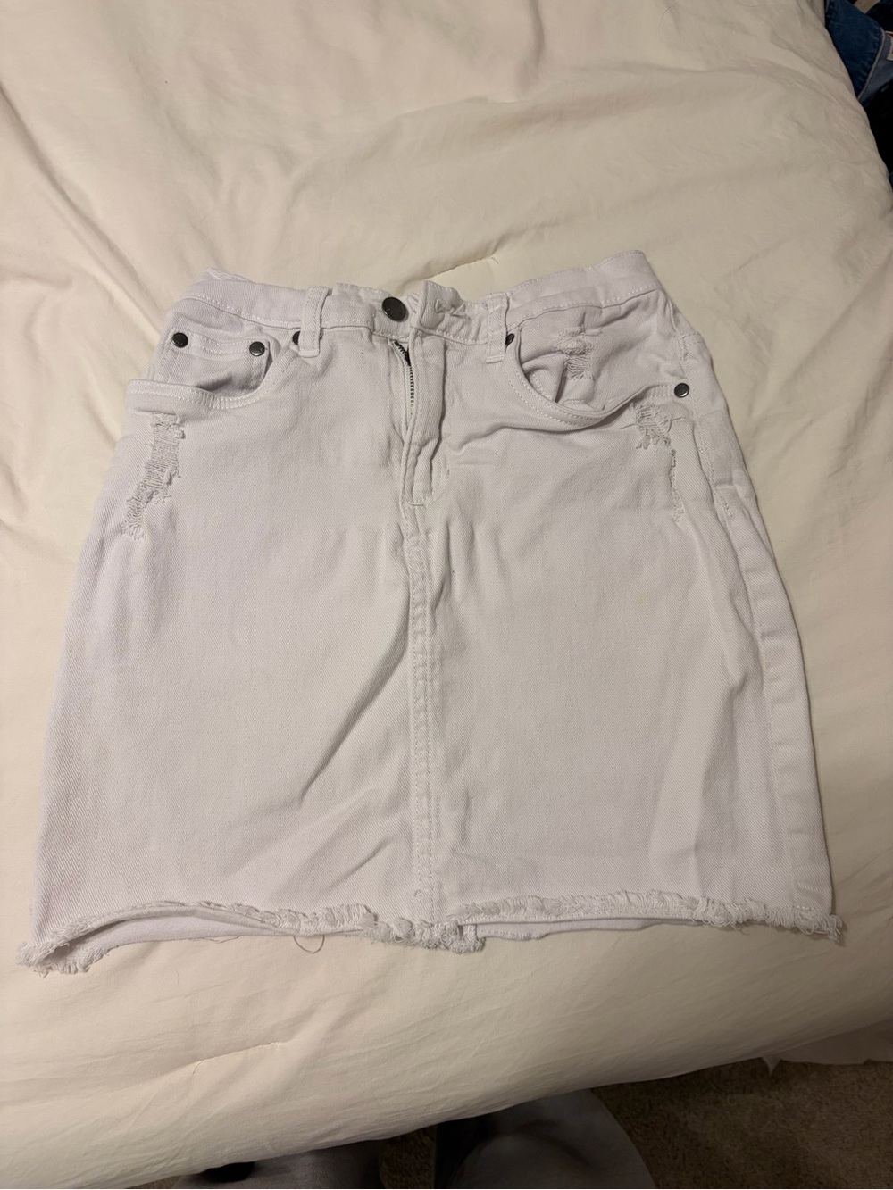 VENUS White Denim Frayed Mini Skirt